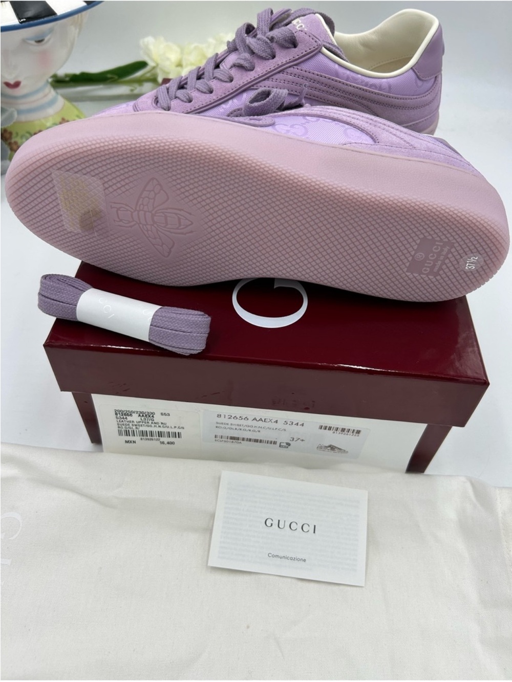Women’s Gucci G 75 lilac suede sneakers interlocking G size 37.5 made in Italy - Picture 6 of 12